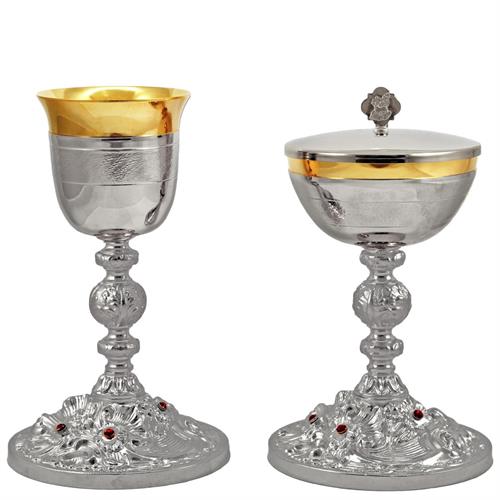 CALICE E PISSIDE TONO ARGENTO CON BASE BAROCCA