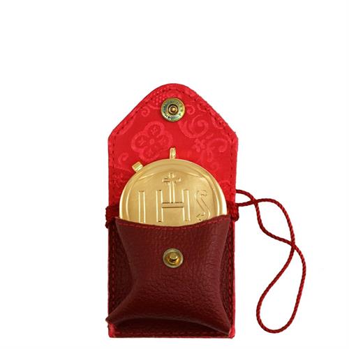 GENUINE RED LEATHER EMPTY PYX CASE 6.5x7cm.