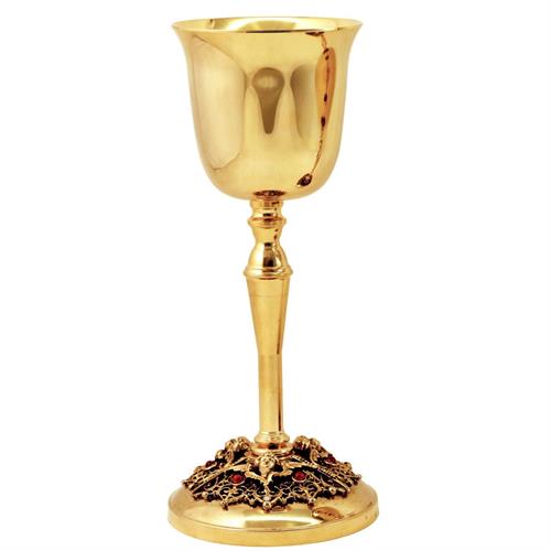 CHALICE ON ANGEL BASE WITH RED STONES