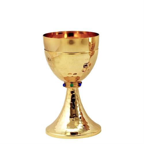 GOLD PLATED CHALICE  WITH HAMMERING AND STONES