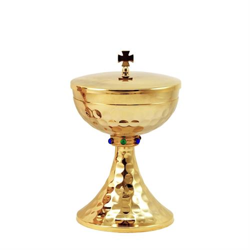 GOLD PLATED CIBORIUM  WITH HAMMERING AND STONES