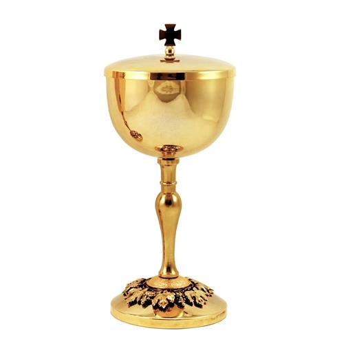 GOLD PLATED CIBORIUM WITH GRAPE AND VINE BASE