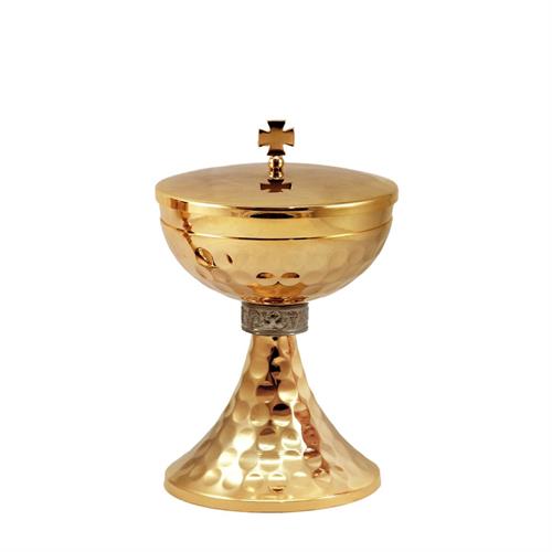GOLD PLATED CIBORIUM  WITH HAMMERING AND SILVER-PLATED KNOT