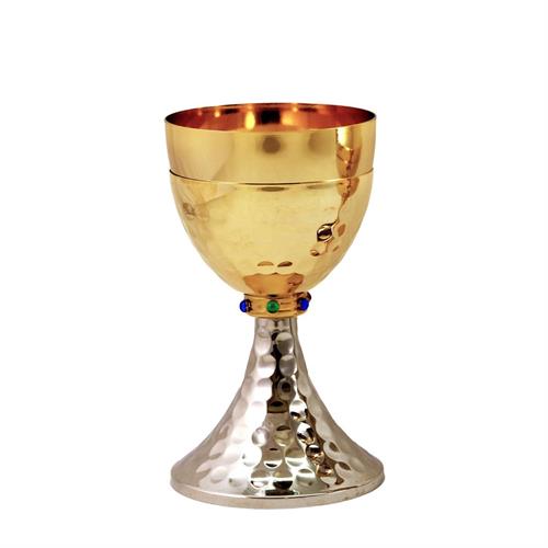 TWO-TONE CHALICE  WITH HAMMERING AND KNOT WITH STONES