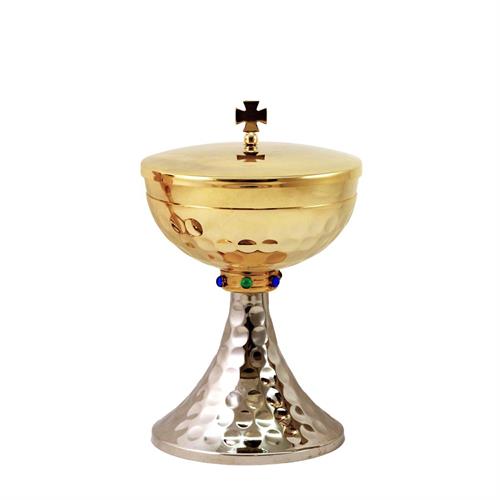 TWO-TONE CIBORIUM WITH HAMMERING AND KNOT WITH STONES