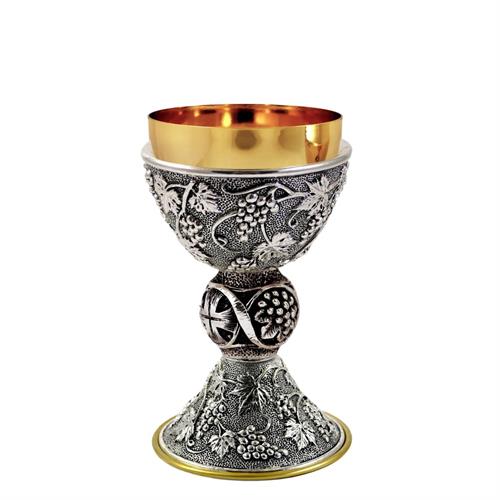 CALICE CON MOTIVO UVA E VITE ARGENTO ANTICATO
