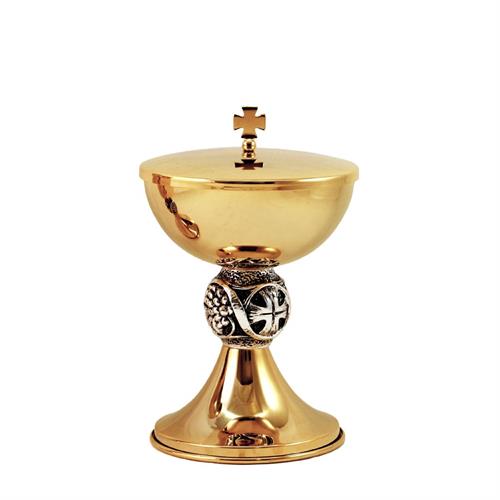 GOLD PLATED CIBORIUM  WITH CROSS KNOT AND EARS OF WHEAT