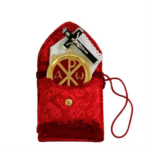 PORTATECA IN RASO ROSSO COMPLETO