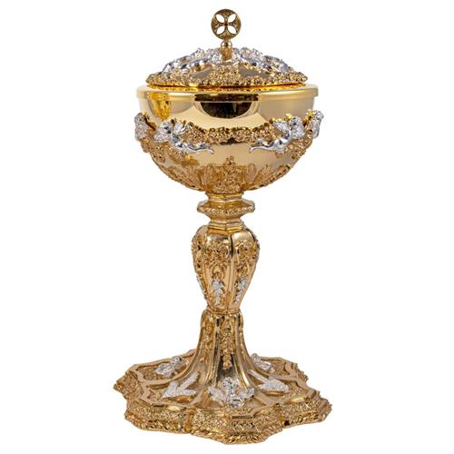 BAROQUE GOLD PLATED CIBORIUM WITH SILVER-PLATED ANGELS