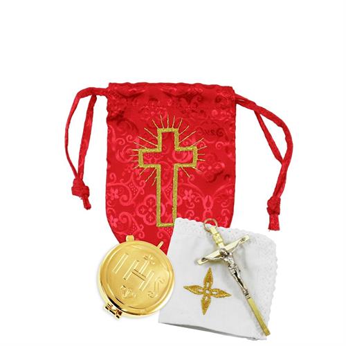 SACCHETTO RICAMATO  RASO ROSSO CON TECA IHS