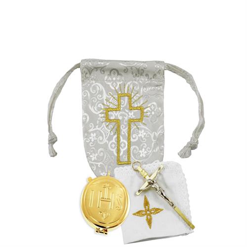 SACCHETTO RICAMATO  RASO BIANCO CON TECA IHS