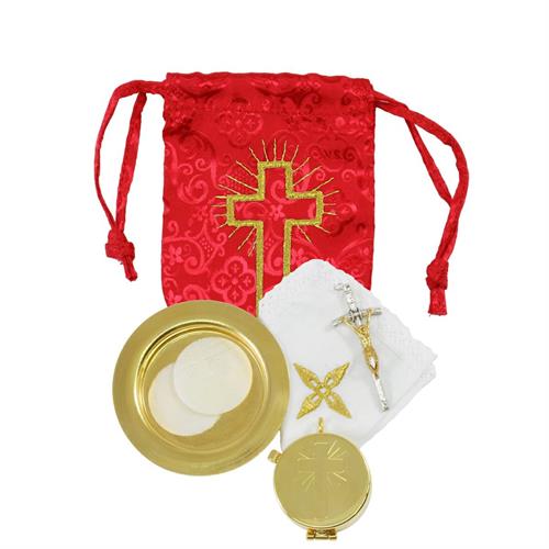 SACCHETTO RICAMATO  RASO ROSSO CON TECA E PIATTINO