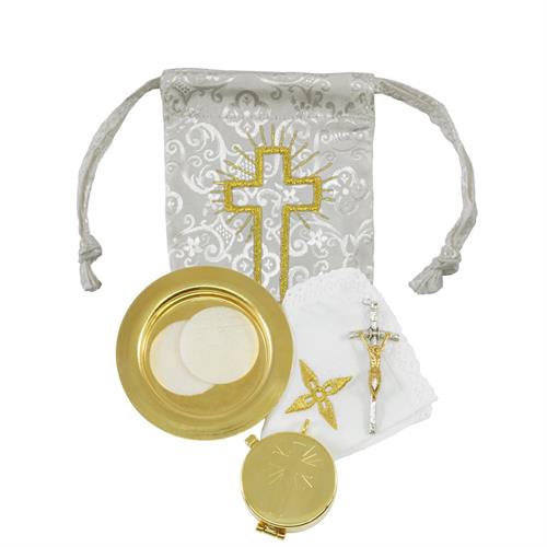 WHITE SATIN EMBROIDERED BAG WITH SMALL PYX AND PATEN