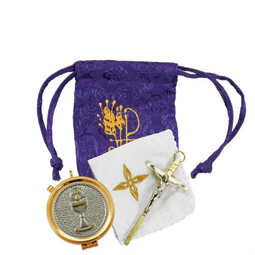 PURPLE SATIN EMBROIDERED CASE WITH DECORATIVE PLAQUE PYX