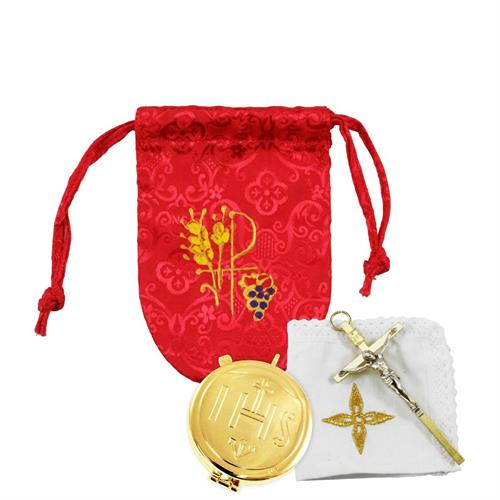 RED SATIN EMBROIDERED CASE WITH IHS PYX